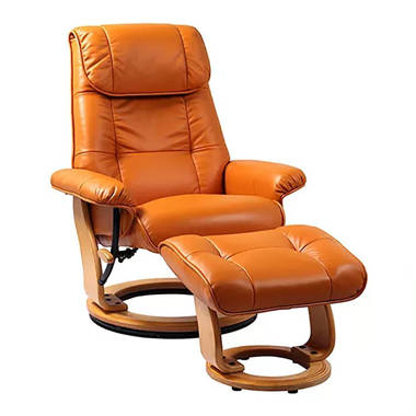 Corrigan Studio Hershman Leather Swivel Recliner with Ottoman